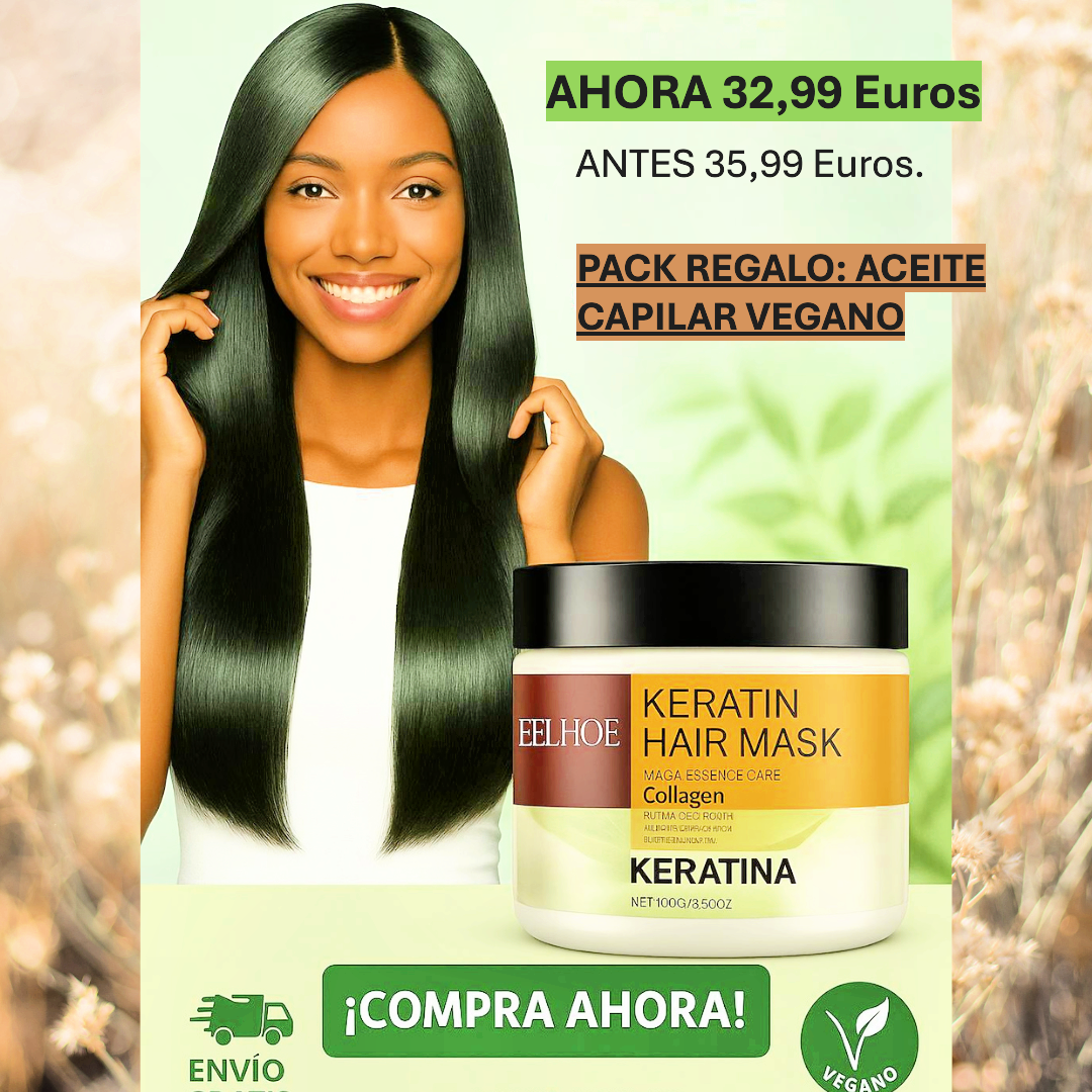 PACK OFERTA:  ¡MASCARILLA CAPILAR CON KERATINA Y COLÁGENO; SUPER HIDRATANTE Y BRILLO INTENSO! ✨ Y DE REGALO UN ACEITE CAPILAR VEGANO.
